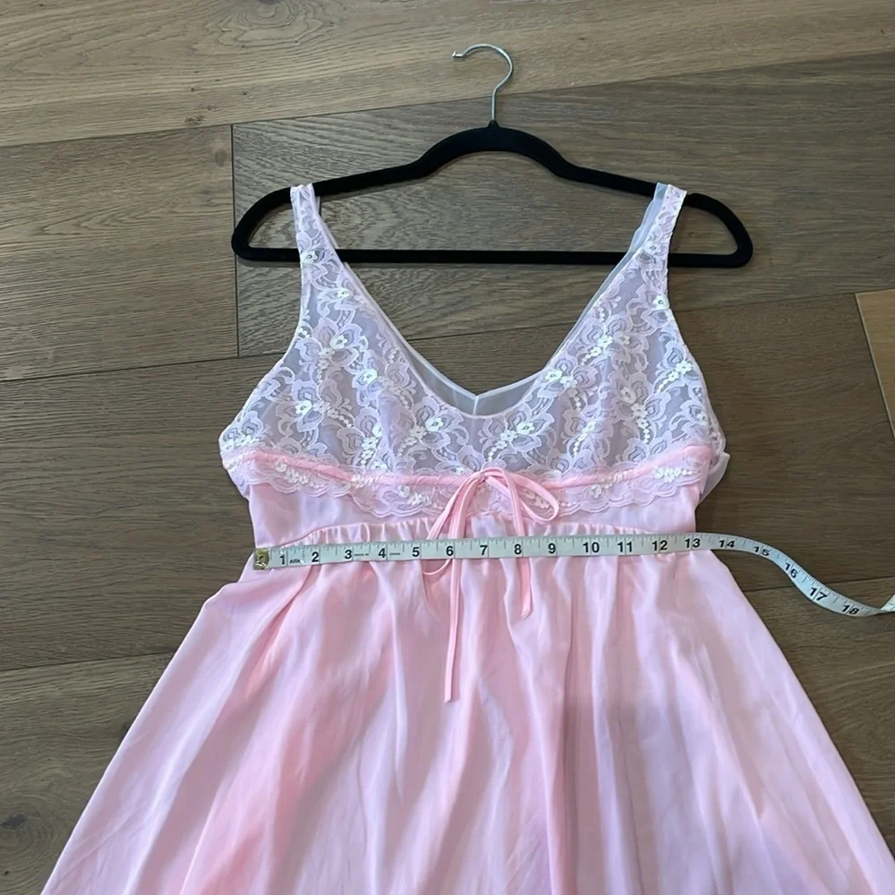 Vintage Montgomery Ward Pink Lace Slip Nightgown Dress Size Large Made In USA